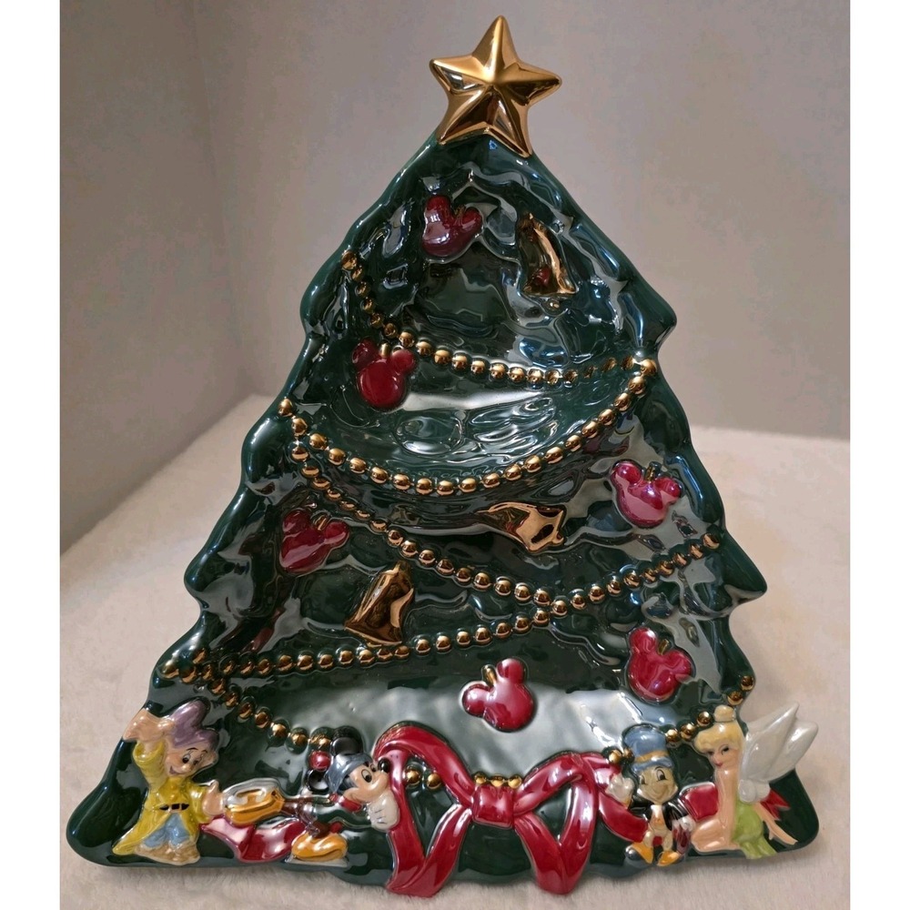 Disney Mickey & Friends Ceramic Christmas Tree Divided‎ Plate *Rare*